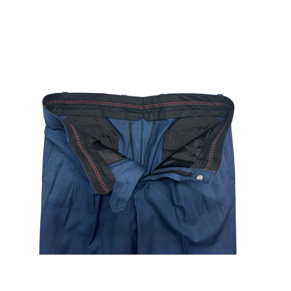NEW vtg Bespoke Tailored 32x30 Blue Sharkskin Silk Pants Trousers Wide Leg Pleat - Picture 10 of 10